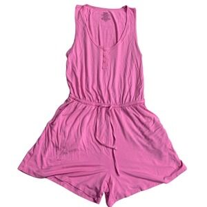 MeUndies Pink MicroModal Henley Tank Romper Size Small Sleeveless Drawstring